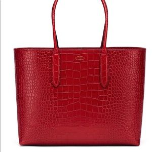 Smythson East West Tote Bag in red Mara Croc embossed Leather. As new in bag.